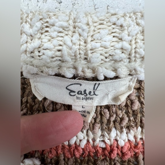 Easel Oversized Earth Tone Striped Crew Neck Sweater Womens Large - Picture 2 of 6